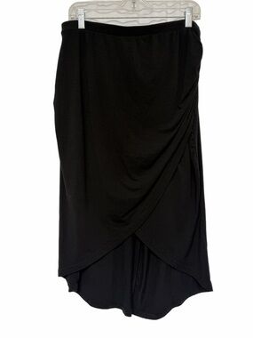 Nine 1 Eight XL Black Tulip Wrap Midi Skirt Draped Pull On Stretch Career